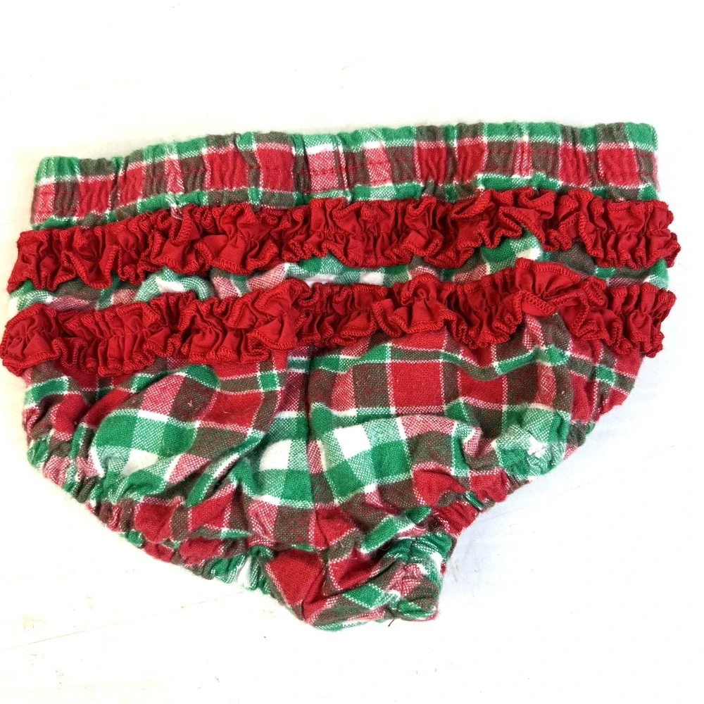 Hartstrings Bloomers Pants Baby Girl 3 - 6 Mos Red Green Plaid Ruffle Bottom